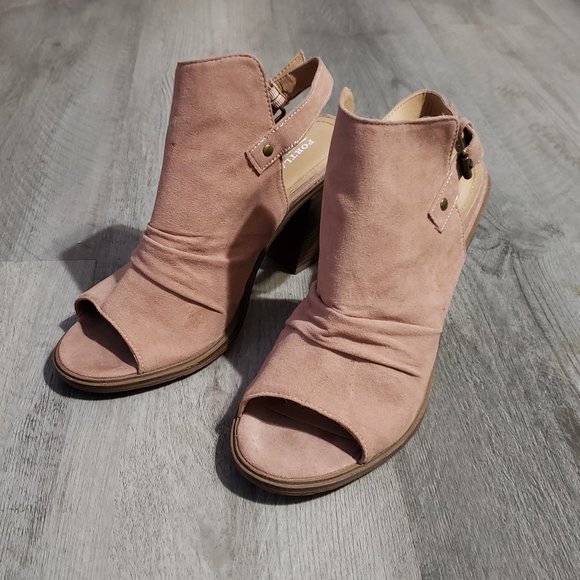 Portland Leather Shoes - Portland pink suede open toe block heel sandals